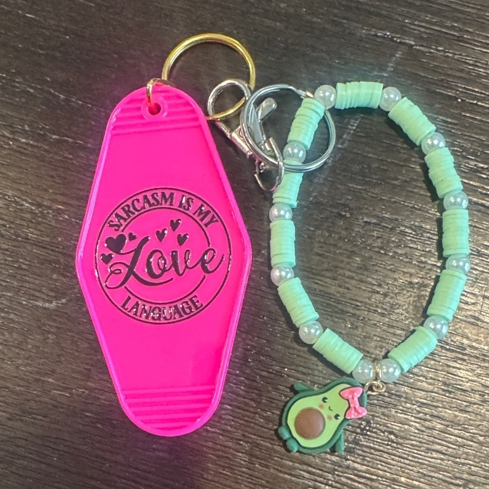 Sarcasm Love Pink and Green Keychain Set
